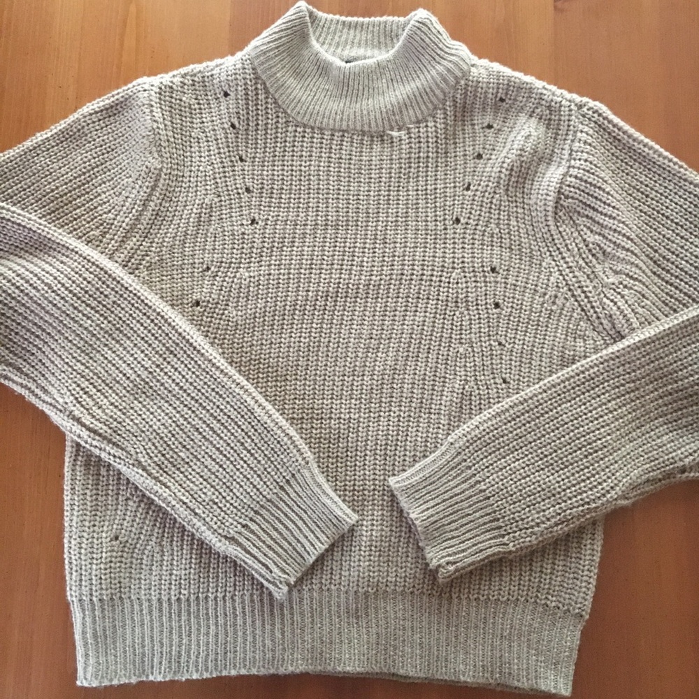 Tan Cropped Turtleneck Sweater